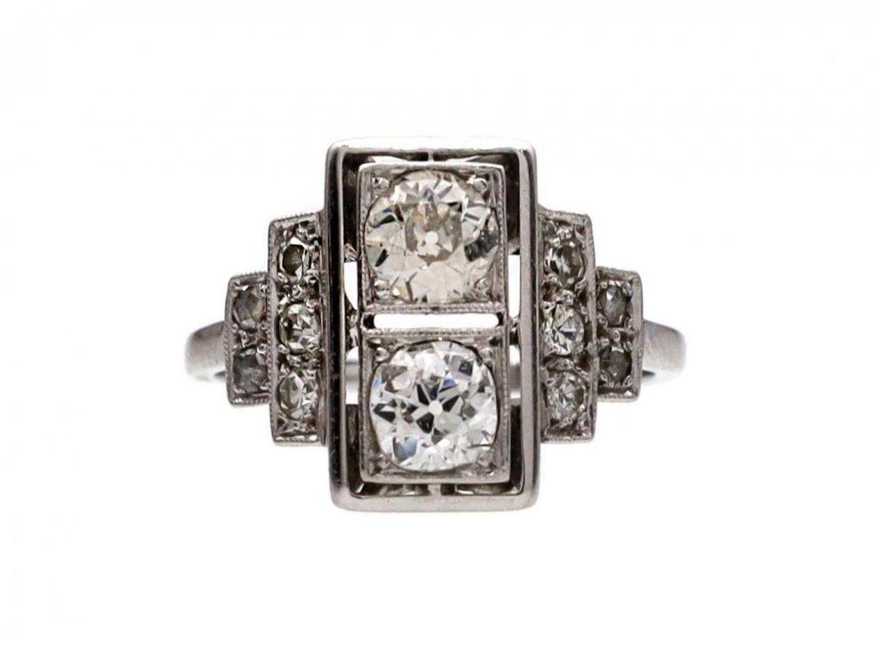 Art Deco style diamond two stone cluster ring in platinum