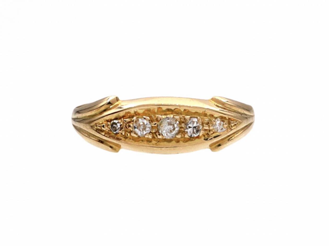 1912 five stone diamond ring in 18kt yellow gold