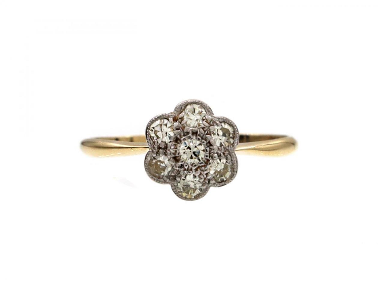 Antique 18kt yellow gold and platinum diamond cluster ring