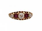 Victorian diamond and ruby five stone ring in 18kt gold