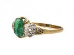 Victorian Colombian emerald and diamond three stone carved ring