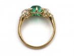 Victorian Colombian emerald and diamond three stone carved ring