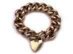 Antique 9kt rose gold textured curb bracelet with heart lock