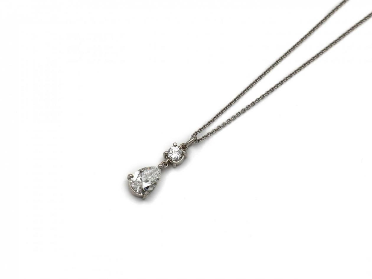 Vintage platinum 1.15ct pear shape diamond drop pendant and chain