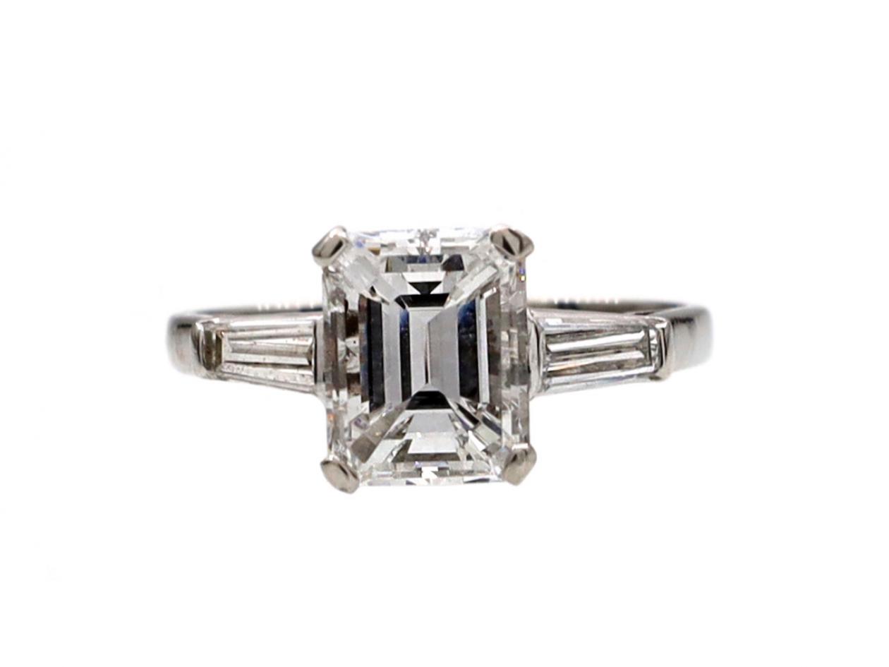 1920s platinum 1.70ct emerald cut diamond engagement ring