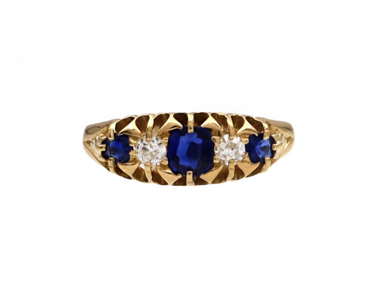 1905 sapphire and diamond five stone ring in 18kt yellow gold