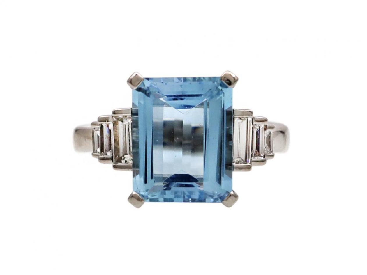 3.45ct aquamarine and diamond step cut dress ring in platinum