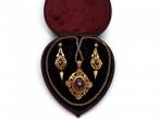 Antique 18kt yellow gold locket and drop earrings  demi-parure