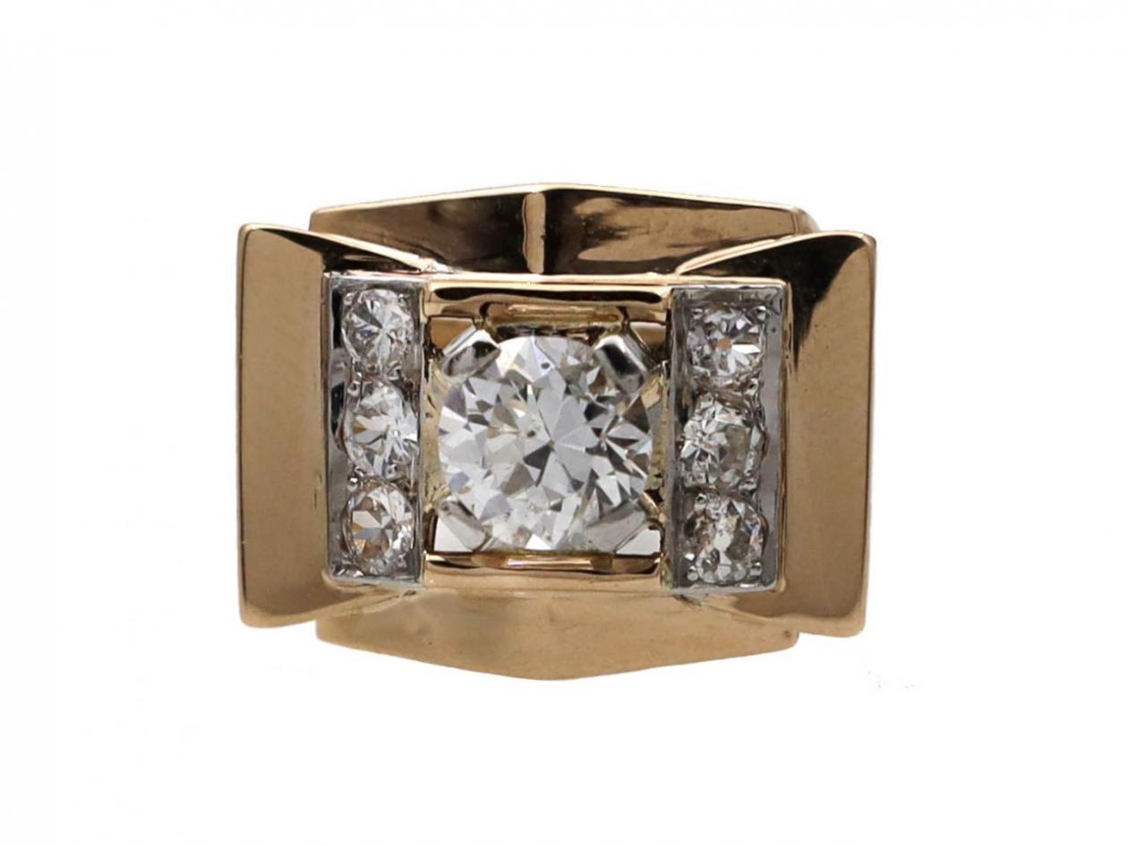 1940s French diamond set tank ring in 18kt yellow gold