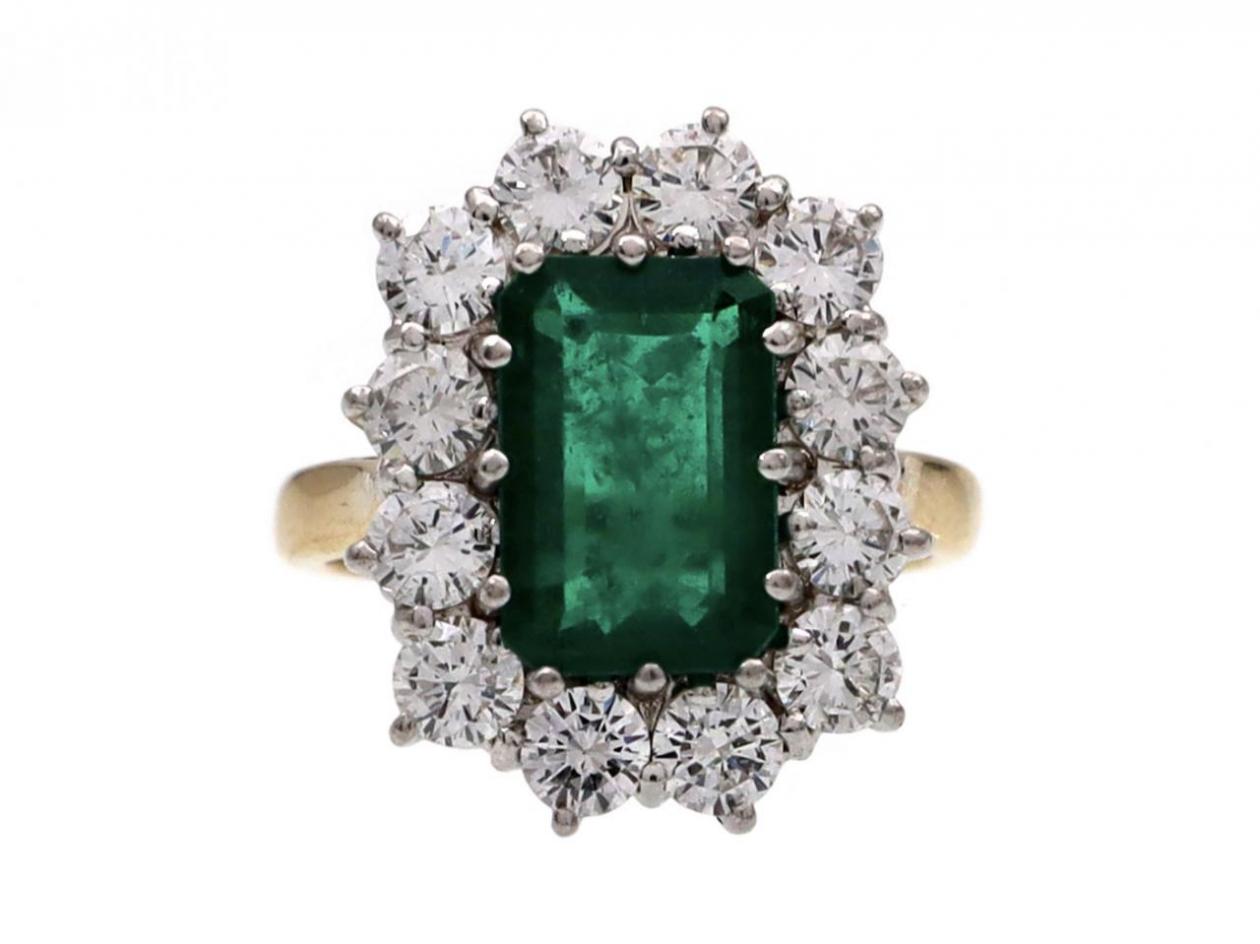 Vintage emerald and diamond coronet cluster ring