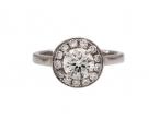 Contemporary diamond halo cluster ring in platinum