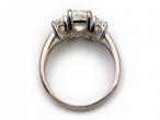 2.01ct cushion cut diamond three stone engagement ring