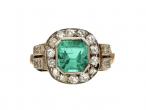 Edwardian Colombian emerald and diamond cluster ring in gold