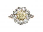 Antique fancy yellow diamond coronet cluster ring in gold
