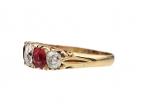 Victorian diamond and Burmese ruby five stone carved ring