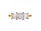 Three stone square princess cut diamond ring in gold