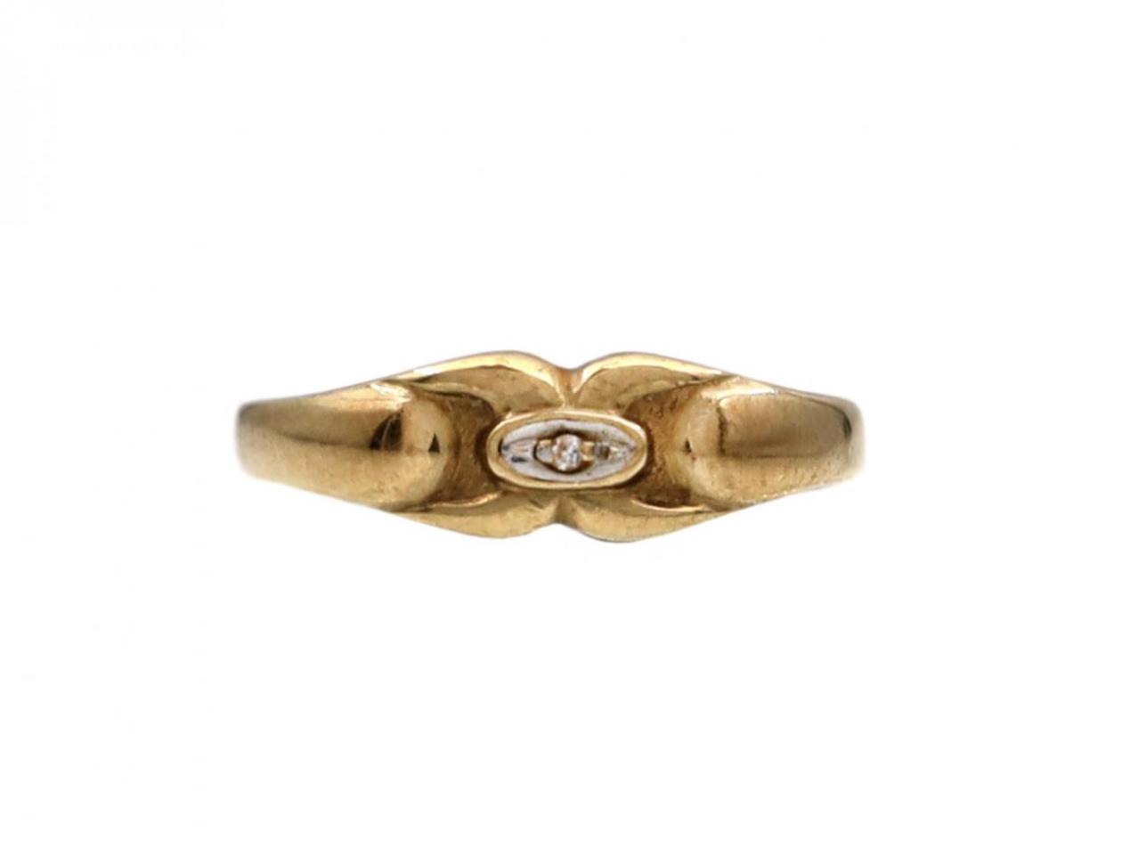 German diamond set buckle ring in 8kt yellow gold