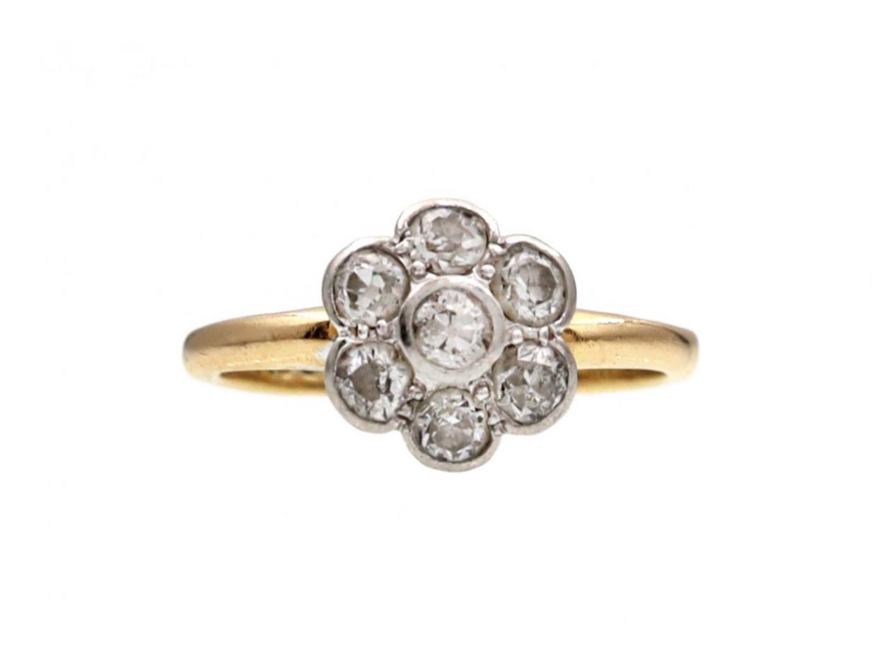 Antique diamond floral cluster ring in 18kt yellow gold