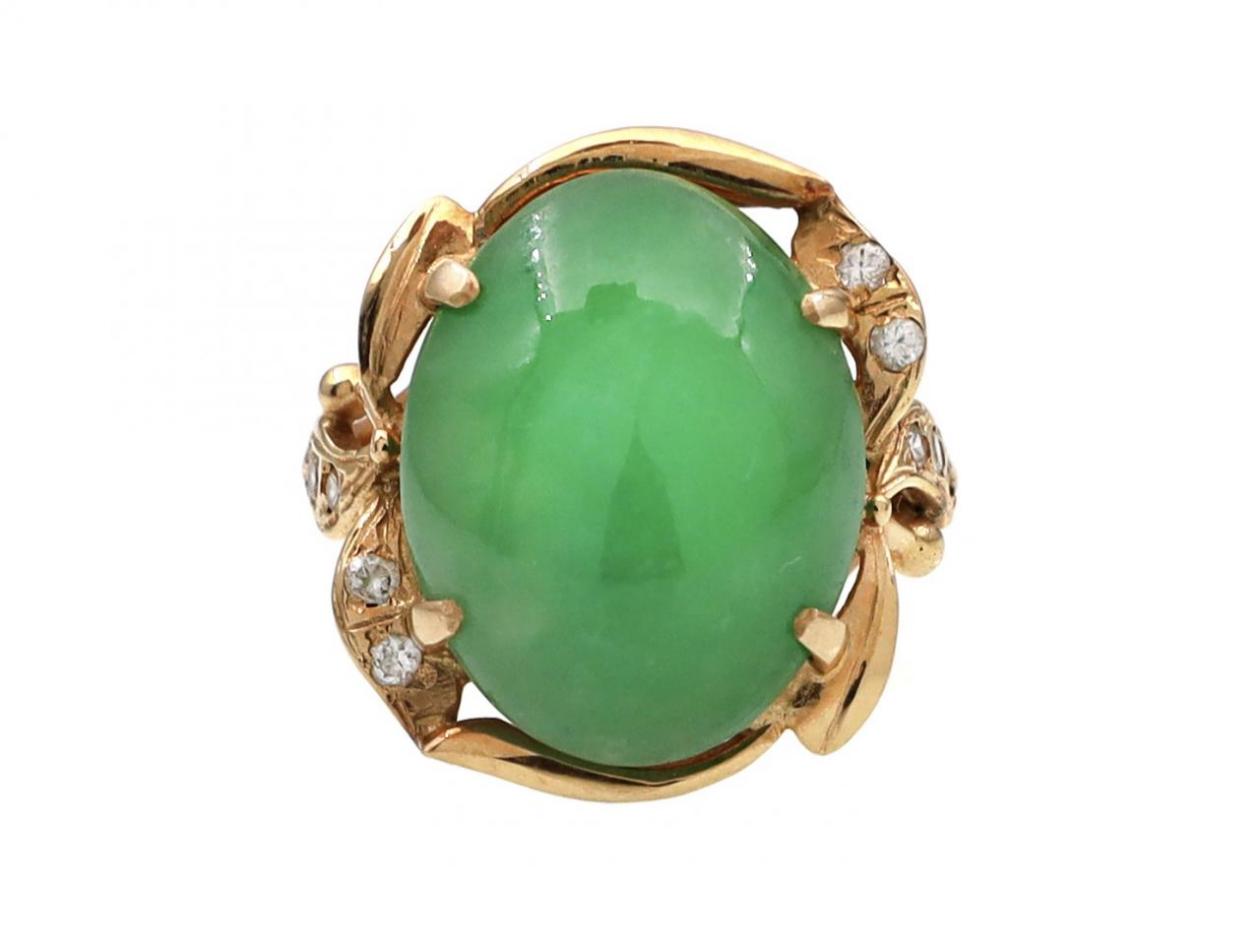 1960s jade and diamond dress ring in 18kt yellow gold