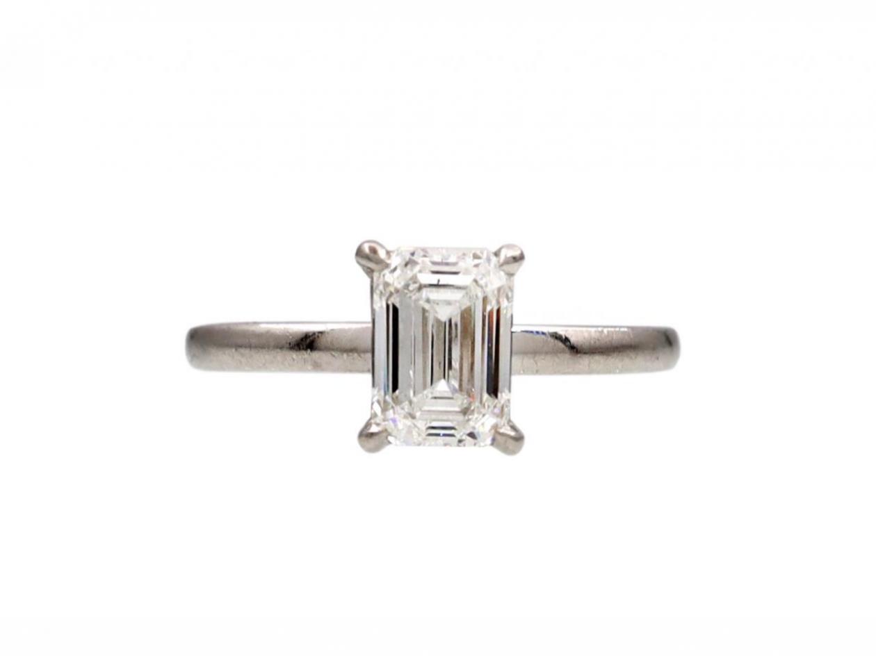 1.00ct emerald cut diamond solitaire ring in platinum