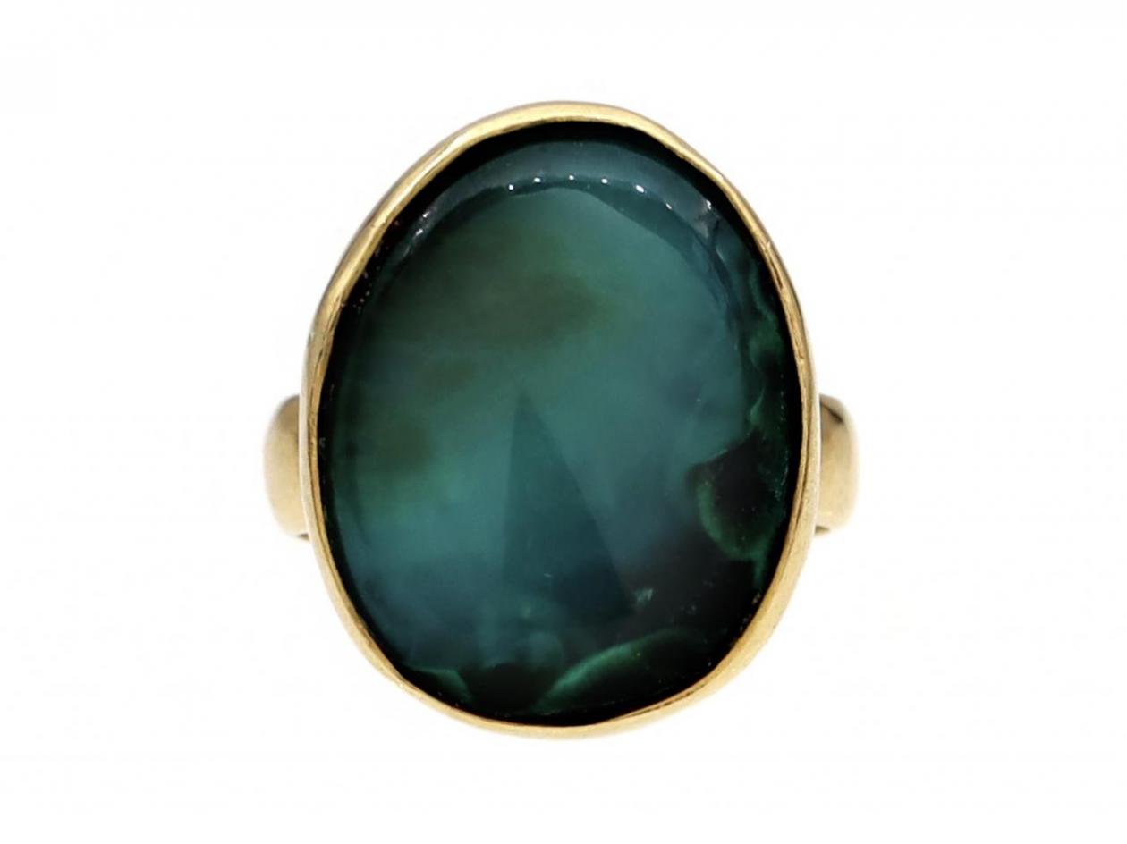 Chrysocolla oval dress ring in yellow gold