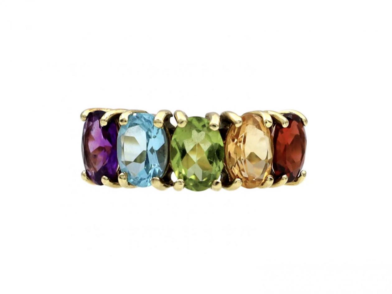 Amethyst, topaz, peridot, citrine and garnet five stone ring