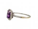 Modern amethyst and diamond halo ring in 18kt white gold