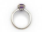 Modern amethyst and diamond halo ring in 18kt white gold