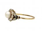 Antique natural pearl and diamond coronet cluster ring