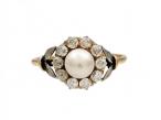 Antique natural pearl and diamond coronet cluster ring