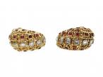 1980s 18kt yellow gold diamond and ruby hatchwork earrings