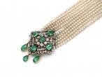Victorian emerald and diamond convertible brooch and pearl necklace