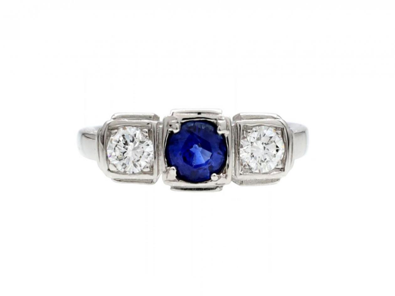 Art Deco style sapphire and diamond three stone ring