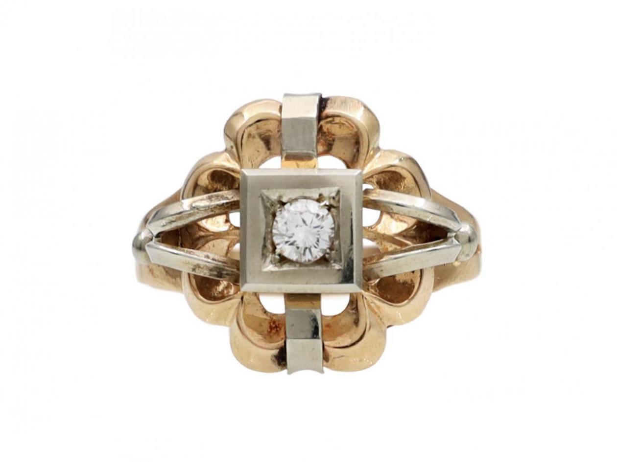 1940s two tone 18kt gold and diamond cocktail ring