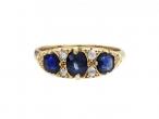 Victorian sapphire and diamond three stone carved ring