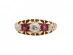 Victorian diamond and ruby five stone ring in 18kt gold