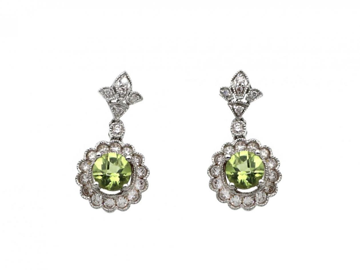 Peridot and diamond floral drop earrings