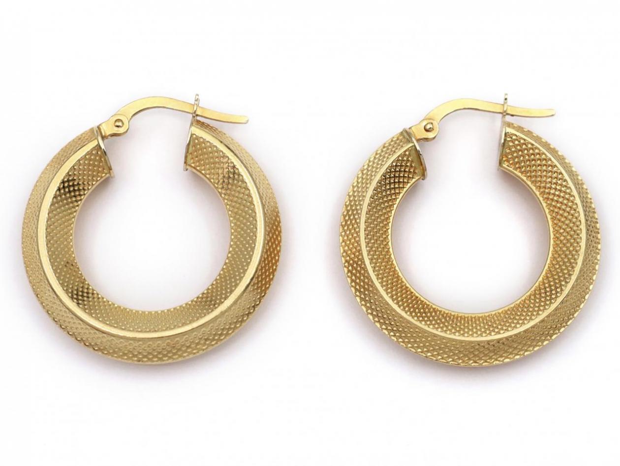 Vintage Italian 14kt yellow gold textured chevron hoop earrings