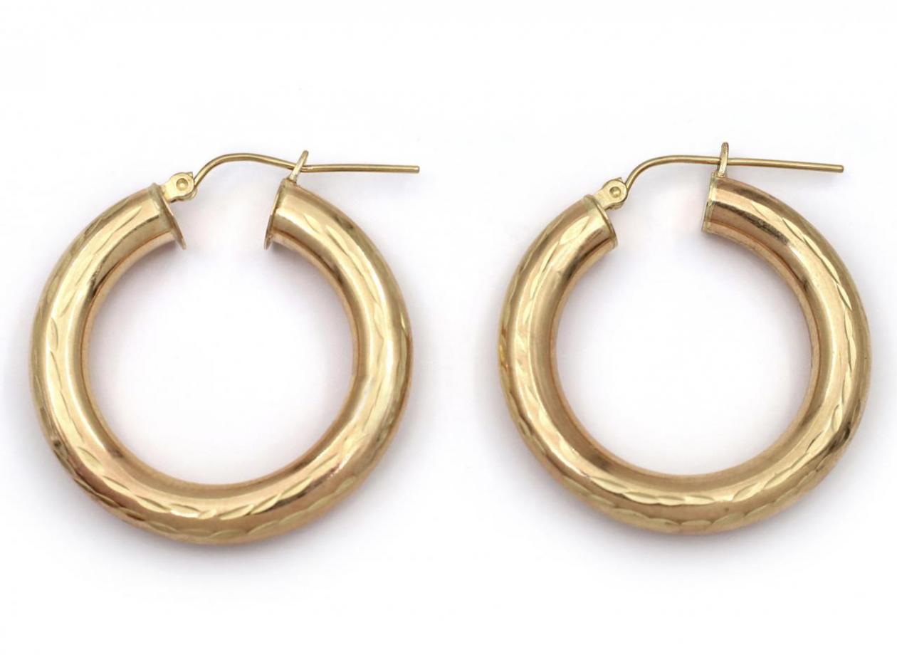 Vintage 10kt gold incised hollow hoop earrings