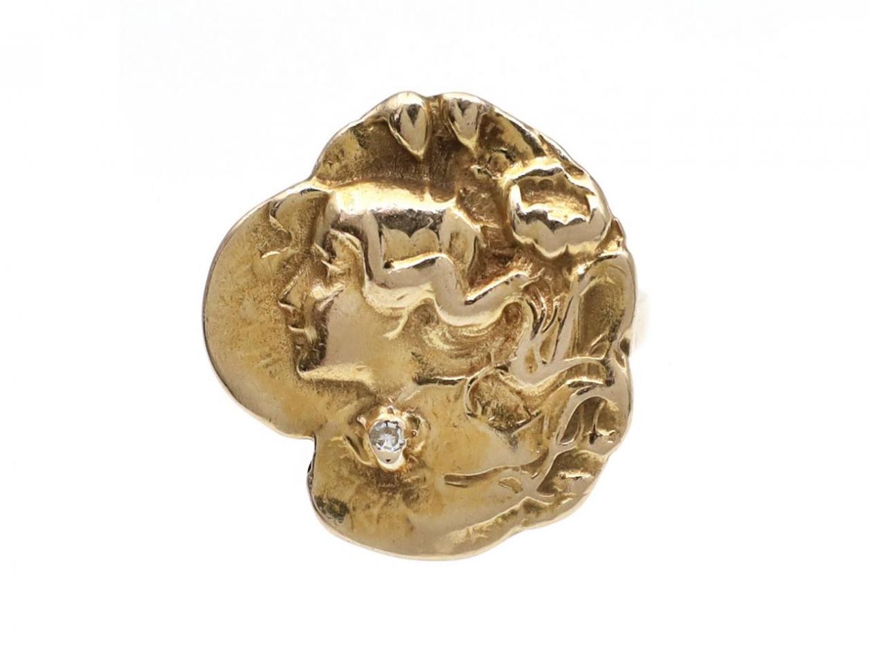 Art Nouveau Searching Maiden Ring in 14kt Yellow Gold