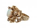 Retro opal and diamond Brutalist cluster ring in 14kt yellow gold