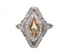 Art Deco Platinum Lozenge Imperial Topaz & Diamond Cluster Ring