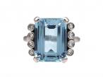 Vintage 7ct Aquamarine & Diamond Dress Ring in 18kt White Gold