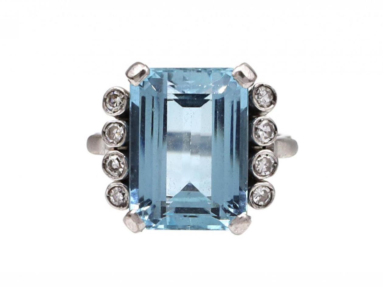 Vintage 7ct Aquamarine & Diamond Dress Ring in 18kt White Gold
