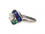 Art Deco style diamond, sapphire and emerald navette cluster ring