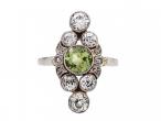 Edwardian peridot and diamond fancy cluster ring in platinum and gold