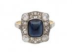 Edwardian sugarloaf sapphire and diamond cluster ring