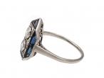 Art Deco hexagonal diamond and sapphire cluster ring in platinum