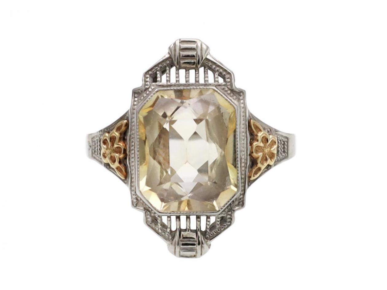Vintage synthetic yellow sapphire dress ring in 14kt yellow and white gold