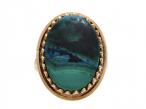 Vintage oval azurmalachite dress ring in 14kt yellow gold